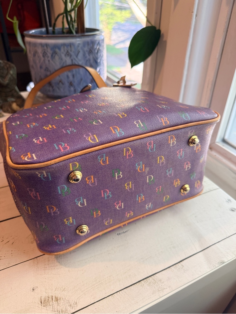 Dooney & Bourke | Y2K “IT Collection” Multicolor Monogram Shopper Tote, Purple - Picture 3 of 15